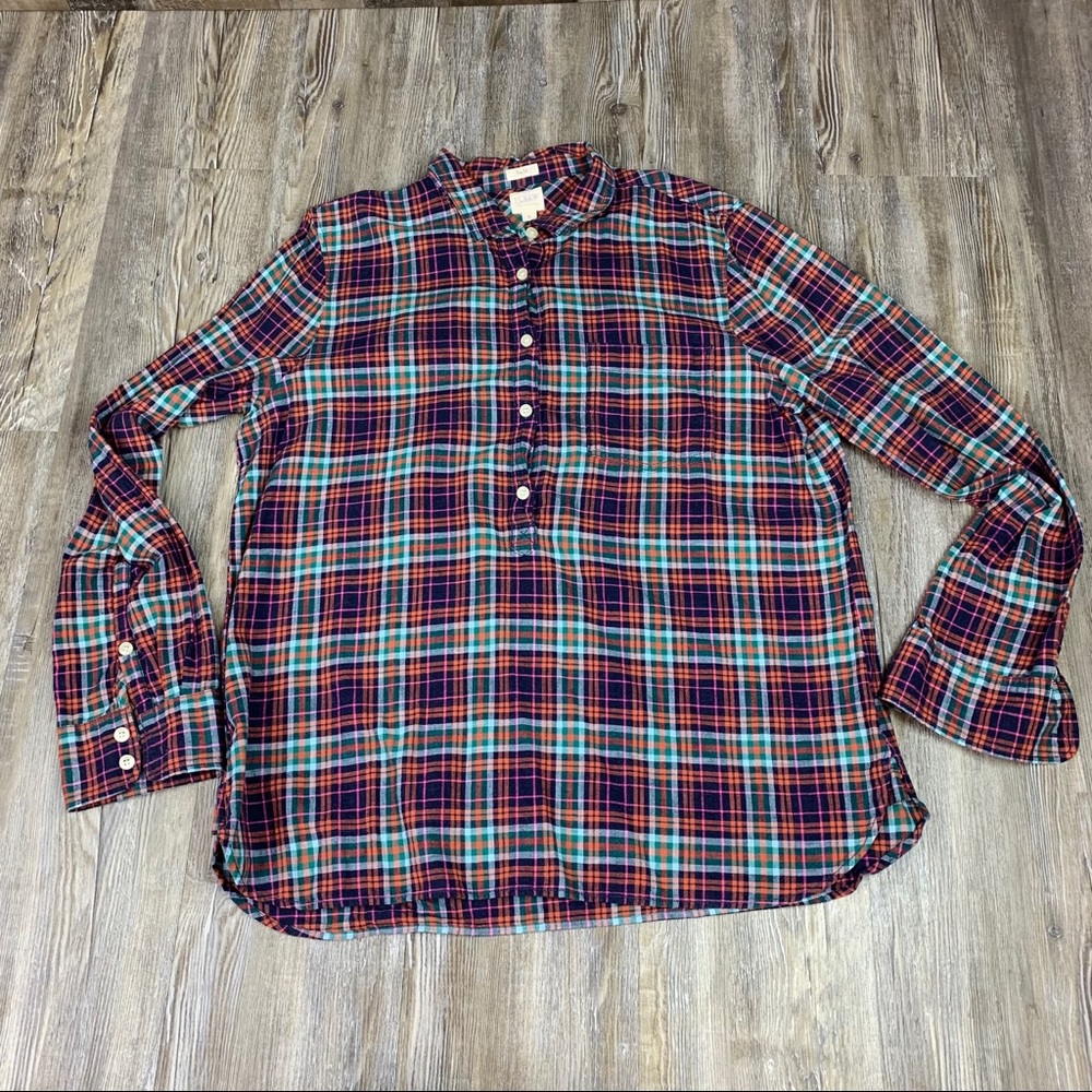 J.Crew Boy Fit Popover Plaid Shirt Blue Pink Green